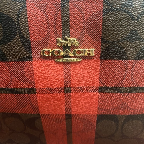 Coach Zip Top Tote In Signature Canvas With Field Plaid Print - Picture 4 of 15